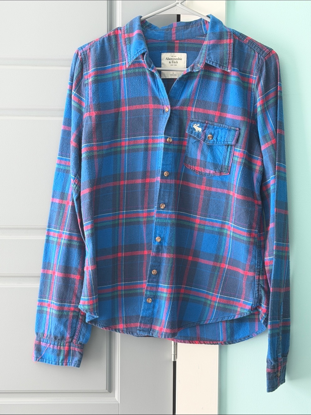 Abercrombie & Fitch Blue and Red Plaid Flannel Shirt